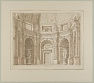 Interior of an Octagonal Room (Stage Design?), Tranquillo Orsi (Italian, Venice 1771–1845 Venice), Point of brush and brown wash over black chalk within black chalk framing lines