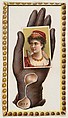 Card Number 7, cut-out from banner advertising the Opera Gloves series (G29) for Allen & Ginter Cigarettes, Allen & Ginter American, Commercial color lithograph