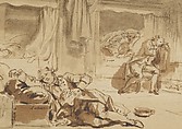 Fragonard and his Companions aboard a Boat on the Rhine, Jean Honoré Fragonard (French, Grasse 1732–1806 Paris), Pen and brown ink, brush and brown wash over black chalk underdrawing