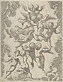 A group of angels embracing in flight, framed by clouds, after Reni, Anonymous, 17th century, Etching