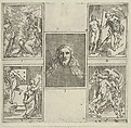 Title page to IL FUNERALE D'AGOSTIN CARRACCIO FATTO IN BOLOGNA SUA PATRIA DAGL'INCAMINATI Academici del Disegno; title inside a cartouche with a globe and stars at top and a grotesque mask at bottom, Francesco Brizio (Italian, Bologna ca. 1574–1623 Bologna), Engraving with some etching