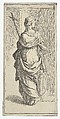 Girl carrying a crucifix and stepping toward a pilaster, seen from behind, Guido Reni  Italian, Etching
