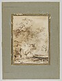 The Indiscreet Bull, Jean Honoré Fragonard (French, Grasse 1732–1806 Paris), Brown wash over black chalk underdrawing