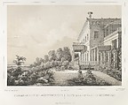Palais de S.A.I.Mgr. Le Duc de Leuchtenberg, from "Vues pittoresques des palais & jardins impériaux aux environs de St. Petersbourg", J. Meyer, Lithograph printed with ochre tone block