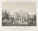 Le Palais de Znamensky près de Peterhof, from "Vues pittoresques des palais & jardins impériaux aux environs de St. Petersbourg", J. Meyer, Lithograph printed with ochre tone