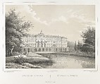 Le Palais à Strelna, from "Vues pittoresques des palais & jardins impériaux aux environs de St. Petersbourg", J. Meyer, Lithograph printed with ochre tone block