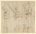 Architectural drawing of arches, Anonymous, Italian , 18th century Italian, Pen and brown ink (recto), pen and dark brown ink, verso