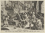 New Inventions of Modern Times [Nova Reperta], The Invention of the Polishing of Armor, plate 17, Jan Collaert I  Netherlandish, Engraving