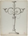 Candelabrum with Alternative Designs for the Arms, Henri Auguste  French, Pen and black ink, brush and gray wash. Framing lines in pen and black ink.