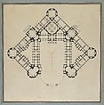 Floor Plan for the Renovations of the Château de Rambouillet, Jean Augustin Renard (French, 1744–1807), Pen and black ink, brush and pink, black, and gray wash