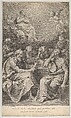 The doctors of the church consulting books and documents and contemplating the Virgin who is shown above in heaven, flanked by angels, after Reni, Johann Jakob Frey the Elder (Swiss, active in Rome 1681–1752), Engraving