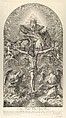 The Holy Trinity; Christ on the cross flanked by two angels, the Holy Spirit as a dove and God in heaven above the cross, a rectangular composition with half-circle at the top, after Reni, Sir Nicolas Dorigny (French, baptized Paris, 1658–1746 Paris), Engraving