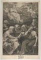 The doctors of the church consulting books and documents and contemplating the Virgin who is shown above in heaven, flanked by angels, after Reni, William Sharp (British, London 1749–1824 London), Engraving