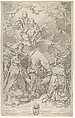 Patron saints of Bologna looking upwards at the Virgin who is seated in the clouds with the infant Christ on her lap, Flaminio Torre (Torri) Italian, Etching