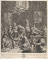 The birth of the Virgin; woman seated with an infant in her lap, numerous women surrounding her, angels above, after Reni, Etienne Picart (French, Paris 1632–1721 Amsterdam), Engraving