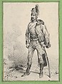 Standing soldier with his jacket on one shoulder, Victor Adam French, Lithograph