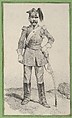 Standing soldier with his hand on the helm of his sword, Victor Adam French, Lithograph