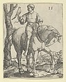 Man on Horseback holding a Falcon, Master IS  German, Engraving