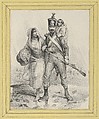 Soldier with a woman on his arm and a child on his back, Victor Adam French, Lithograph