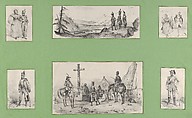 Soldiers and Landscapes, (6 prints mounted onto a green album sheet), Victor Adam  French, Lithograph