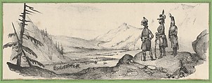 Three soldiers in a landscape, Victor Adam French, Lithograph