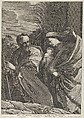 The Flight into Egypt; the Virgin carrying the infant Christ, Joseph pointing to the left, trees behind them, after Reni, Samuel Bernard  French, Engraving