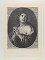 Female personification of Hope looking up with hands held together and left shoulder exposed, in an oval frame, after Reni, Giovanni Buonafede  Italian, Engraving