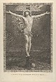 Christ crucified on the cross, a skull at the base, buildings in the background, after Reni, Giovanni Volpato  Italian, Engraving