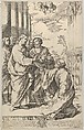 Christ giving the keys of the church to Saint Peter who kneels before him, Gian Battista Bolognini Italian, Etching