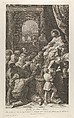 Saint Job seated at right receiving the gifts of the people, archway at left, after Reni, Giuliano Traballesi  Italian, Engraving and etching