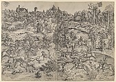 The Stag-Hunt, Lucas Cranach the Elder German, Woodcut; second state of two (Hollstein)