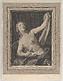 Lucretia seated, half naked, stabbing herself in the stomach with a dagger in her right hand and holding a cloth in her raised left hand, looking upwards, after Pellegrini?, Louis Jacques Cathelin  French, Engraving