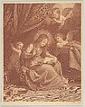 The Virgin sewing, two angels and a putto surrounding her, after Reni, Jacques Bouillard  French, Engraving in red ink