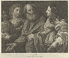 Lot flanked by his two daughters, one of them holding a decorated jug, after Reni, Domenico Cunego  Italian, Engraving