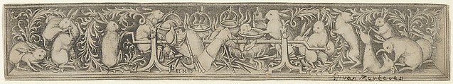 Hares Roasting the Hunter, Israhel van Meckenem German, Engraving