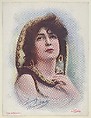 Marie Follette as an Egyptian, from the Actresses series (T1), distributed by the American Tobacco Co. to promote Turkish Trophies Cigarettes, Frederick Moladore Spiegle American, Commercial color lithograph