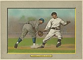 Tim Jordan, First Baseman, Brooklyn Superbas (National League), & Charles "Buck" Herzog, Third Baseman, New York Giants (National League) at First, from Turkey Red Cabinets (T3), American Tobacco Company, Chromolithograph with hand-coloring