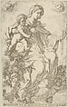The Virgin in the clouds holding a rosary in her left hand and embracing the infant Christ, who also holds a rosary, angels surrounding them, Lorenzo Loli  Italian, Etching