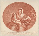 The Virgin seated with the infant Christ sleeping in her lap, Saint Elizabeth at right, an oval composition, after Reni, Robert Menageot  French, Crayon manner in red