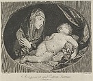 The Virgin with arms crossed over her chest looking at the sleeping infant Christ, in an oval frame, after Reni, Ephraim Gottlieb Krüger  German, Engraving