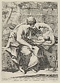 The Virgin seated on a stone ledge with the infant Christ lying on a cushion next to her, after Reni, Jean Sauvé  French, Engraving