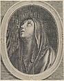 The Virgin looking up to the left, in bust length in an oval frame, after Reni, Guillaume Vallet  French, Engraving