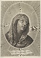 The head of the Virgin looking up to the right, in an oval frame, after Reni, Adrian van Melar Flemish, Engraving
