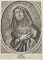 The Virgin with arms crossed over her chest, looking up to the left, in an oval frame, after Reni, Gilles Rousselet  French, Engraving