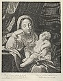 The Virgin seated with her head resting on her right hand, holding the sleeping infant Christ on her lap, after Reni, Jean Boulanger French, Engraving