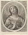 The Virgin in prayer, looking up with clouds behind her, in an oval frame, after Reni, Francois de Poilly  French, Engraving