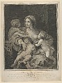 Charity seated nursing an infant, another sleeping on her lap and a third talking to her, after Reni, John Keyse Sherwin  British, Engraving