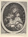 The Virgin seated with the infant Christ sleeping in her lap, in an oval frame, after Reni, Francois de Poilly  French, Engraving