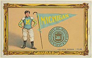 University of Michigan, version two, part of the College Series cabinet cards (T6), Murad Cigarettes, Chromolithograph with hand-coloring