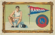 University of Kansas, version one, part of the College Series cabinet cards (T6), Murad Cigarettes, Chromolithograph with hand-coloring
